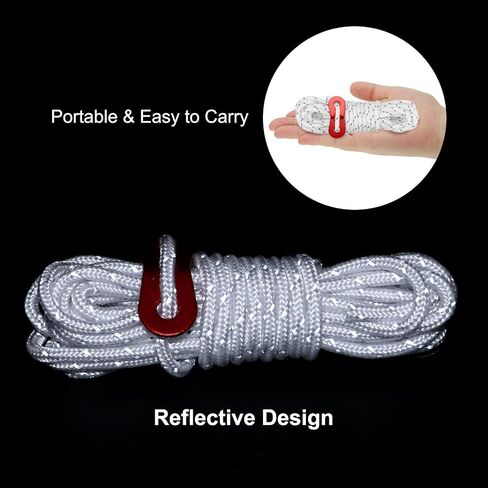 4mm Tent Rope, 12 Pack 6.5ft Reflective Guyline Cord Tied Downs Rope Paracord Cord Camping Ropes with Red Aluminum Cord Adjusters for Camping Hiking Tent, White in Saudi Arabia