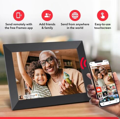 إطار صور رقمي FRAMEO - إطار صور WiFi مقاس 14.1 بوصة | إطارات رقمية للصور | إرسال الصور ومقاطع الفيديو باستخدام تطبيق Frameo | شاشة تعمل باللمس 1280 × 800 (متجددة) in Saudi Arabia