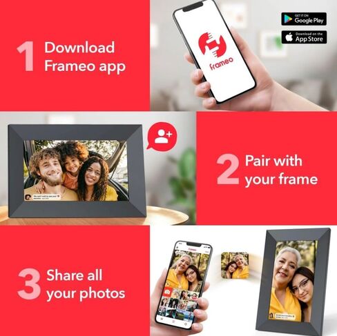 إطار صور رقمي FRAMEO - إطار صور WiFi مقاس 14.1 بوصة | إطارات رقمية للصور | إرسال الصور ومقاطع الفيديو باستخدام تطبيق Frameo | شاشة تعمل باللمس 1280 × 800 (متجددة) in Saudi Arabia