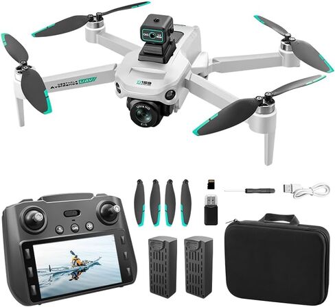 طائرة بدون طيار GPS RC مع شاشة على جهاز التحكم، كاميرا 4K EIS، إرجاع بنقرة واحدة، وظيفة التتبع، تعديل السرعة، أضواء LED، نقل صور 5G WiFi، تصوير بالإيماءات، تحديد موضع التدفق البصري، وضع مقطوعة الرأس، كاميرات مزدوجة، إرجاع تلقائي عندما تكون البطارية in Kuwait