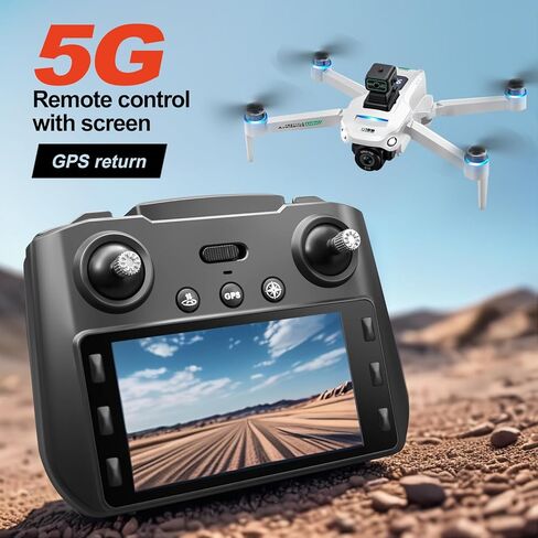 طائرة بدون طيار GPS RC مع شاشة على جهاز التحكم، كاميرا 4K EIS، إرجاع بنقرة واحدة، وظيفة التتبع، تعديل السرعة، أضواء LED، نقل صور 5G WiFi، تصوير بالإيماءات، تحديد موضع التدفق البصري، وضع مقطوعة الرأس، كاميرات مزدوجة، إرجاع تلقائي عندما تكون البطارية in Kuwait