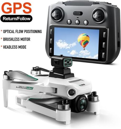 طائرة بدون طيار GPS RC مع شاشة على جهاز التحكم، كاميرا 4K EIS، إرجاع بنقرة واحدة، وظيفة التتبع، تعديل السرعة، أضواء LED، نقل صور 5G WiFi، تصوير بالإيماءات، تحديد موضع التدفق البصري، وضع مقطوعة الرأس، كاميرات مزدوجة، إرجاع تلقائي عندما تكون البطارية in Kuwait