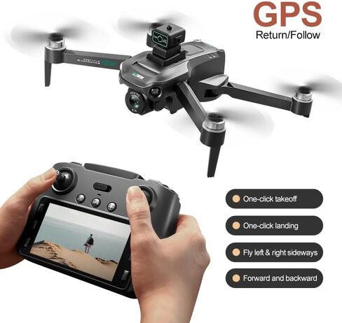 طائرة بدون طيار GPS RC مع شاشة على جهاز التحكم، كاميرا 4K EIS، إرجاع بنقرة واحدة، وظيفة التتبع، تعديل السرعة، أضواء LED، نقل صور 5G WiFi، تصوير بالإيماءات، تحديد موضع التدفق البصري، وضع مقطوعة الرأس، كاميرات مزدوجة، إرجاع تلقائي عندما تكون البطارية in Kuwait