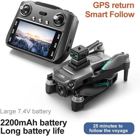 طائرة بدون طيار GPS RC مع شاشة على جهاز التحكم، كاميرا 4K EIS، إرجاع بنقرة واحدة، وظيفة التتبع، تعديل السرعة، أضواء LED، نقل صور 5G WiFi، تصوير بالإيماءات، تحديد موضع التدفق البصري، وضع مقطوعة الرأس، كاميرات مزدوجة، إرجاع تلقائي عندما تكون البطارية in Kuwait