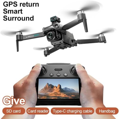 طائرة بدون طيار GPS RC مع شاشة على جهاز التحكم، كاميرا 4K EIS، إرجاع بنقرة واحدة، وظيفة التتبع، تعديل السرعة، أضواء LED، نقل صور 5G WiFi، تصوير بالإيماءات، تحديد موضع التدفق البصري، وضع مقطوعة الرأس، كاميرات مزدوجة، إرجاع تلقائي عندما تكون البطارية in Kuwait