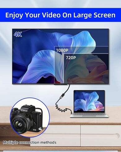 كابل ملفوف HDMI بزاوية 4K بطول 2.2 قدم، كابل HDMI قصير 270 درجة إلى HDMI، كابل HDMI 2.0 حلزوني زنبركي 4K@120 هرتز، 18 جيجابت في الثانية، للكاميرا/التلفزيون/بطاقات الالتقاط/الكمبيوتر اللوحي in Kuwait