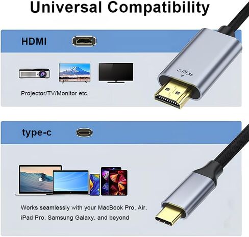USB C to HDMI Cable 4K 30Hz High-Speed Type-C to HDMI Cord, Thunderbolt 3/4/5 Compatible with MacBook, iPhone 15/16 Series, Galaxy S9 to S24, Support 3D, HDR, 6.6FT in Saudi Arabia