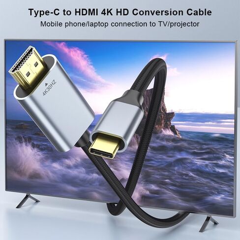 USB C to HDMI Cable 4K 30Hz High-Speed Type-C to HDMI Cord, Thunderbolt 3/4/5 Compatible with MacBook, iPhone 15/16 Series, Galaxy S9 to S24, Support 3D, HDR, 6.6FT in Saudi Arabia