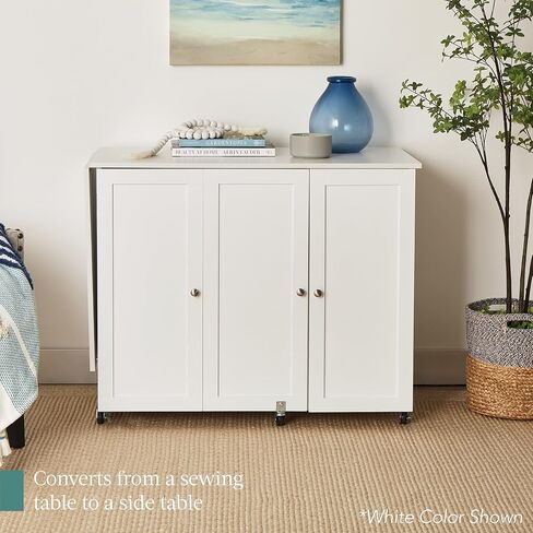 Best Choice Products Large Folding Sewing Table, Multipurpose Portable Craft Station & Side Desk w/Compact Design, Caster Wheels, Storage Shelves, Bins, Pegs, Magnetic Doors, Metal Doorknobs - White in Kuwait