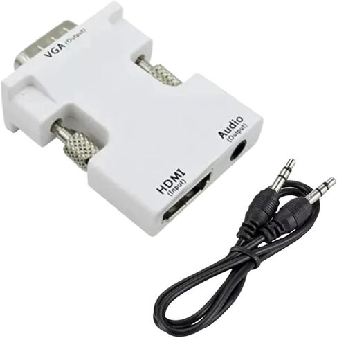 HDMI Female to V/GA Male Converter with 3 5mm Suitable Projectors High Definition Computer Monitors Set Top Box Connectors(White) in Saudi Arabia