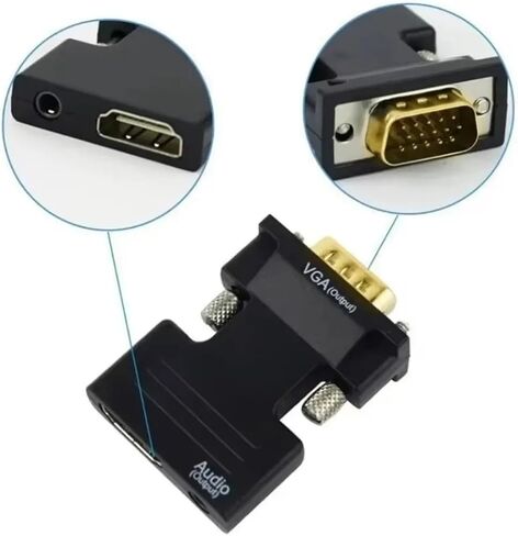 HDMI Female to V/GA Male Converter with 3 5mm Suitable Projectors High Definition Computer Monitors Set Top Box Connectors(White) in Saudi Arabia