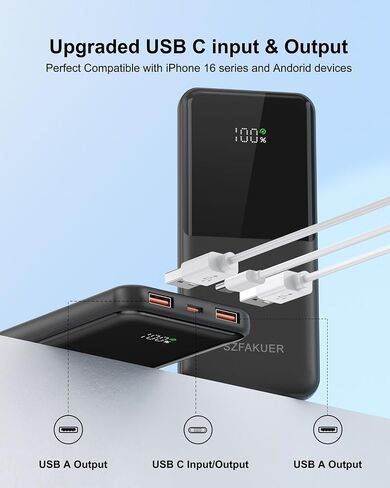 شاحن محمول، بنك طاقة نحيف 10000 مللي أمبير في الساعة، حزمة بطارية شحن سريع USB-C بقدرة 22.5 وات متوافقة مع iPhone 17/16/15/14/13/12 Pro وSamsung Galaxy وiPad وAirPods وأجهزة Android اللوحية (أسود) in Kuwait