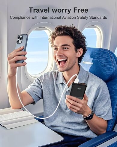 شاحن محمول، بنك طاقة نحيف 10000 مللي أمبير في الساعة، حزمة بطارية شحن سريع USB-C بقدرة 22.5 وات متوافقة مع iPhone 17/16/15/14/13/12 Pro وSamsung Galaxy وiPad وAirPods وأجهزة Android اللوحية (أسود) in Kuwait