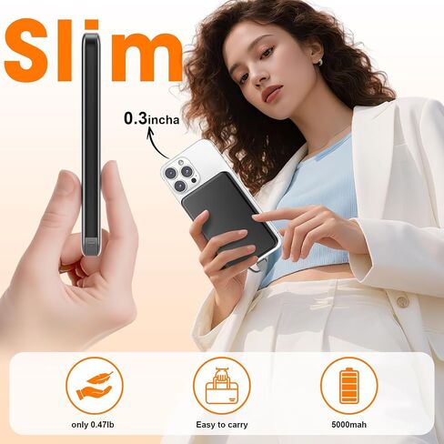 for MagSafe Portable Charger, 0.3" Ultra Slim 5000mAh Magnetic Power Bank, 25W PD Fast Charging Battery Pack with Built-in Cable, Travel Battery Bank for for iPhone 17/16/15/14/13/12, Black in Saudi Arabia