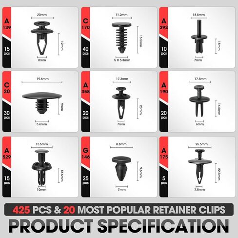 DNA MOTORING 200pcs Car Push Retainer Clips Bumper Clips, Universal Sizes Plastic Push Panel Fender Clip, Bumper Fender Rivets, TOOLS-00737 in Saudi Arabia