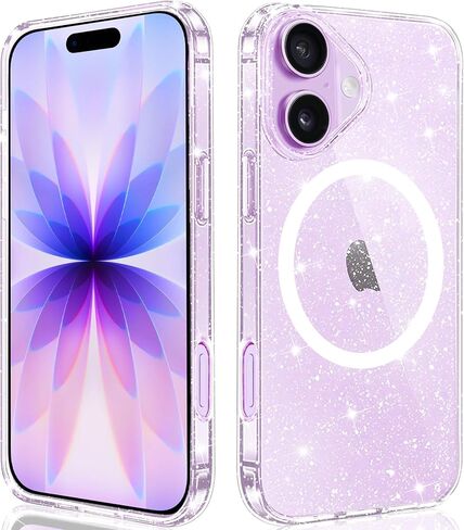 Designed for iPhone 17 Pro Case Glitter Magnetic, Compatible with Wireless Charging, Sparkly Anti-Scratch Back Shockproof Slim Thin Phone Cases Cover for Women in Saudi Arabia