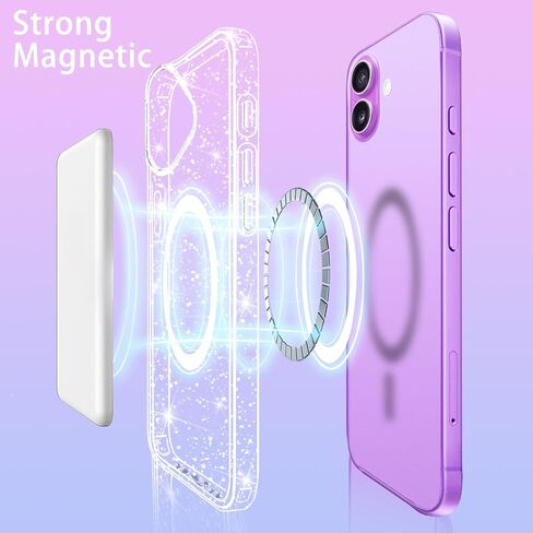 Designed for iPhone 17 Pro Case Glitter Magnetic, Compatible with Wireless Charging, Sparkly Anti-Scratch Back Shockproof Slim Thin Phone Cases Cover for Women in Saudi Arabia