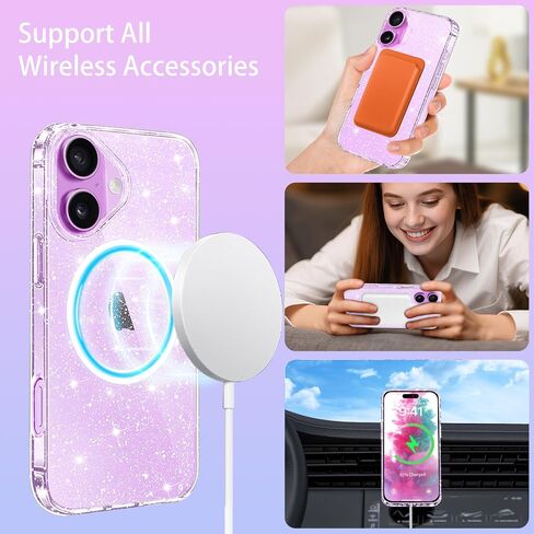 Designed for iPhone 17 Pro Case Glitter Magnetic, Compatible with Wireless Charging, Sparkly Anti-Scratch Back Shockproof Slim Thin Phone Cases Cover for Women in Saudi Arabia