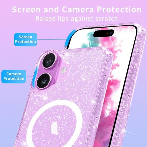 Designed for iPhone 17 Pro Case Glitter Magnetic, Compatible with Wireless Charging, Sparkly Anti-Scratch Back Shockproof Slim Thin Phone Cases Cover for Women in Saudi Arabia