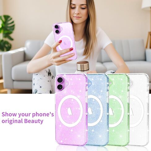 Designed for iPhone 17 Pro Case Glitter Magnetic, Compatible with Wireless Charging, Sparkly Anti-Scratch Back Shockproof Slim Thin Phone Cases Cover for Women in Saudi Arabia