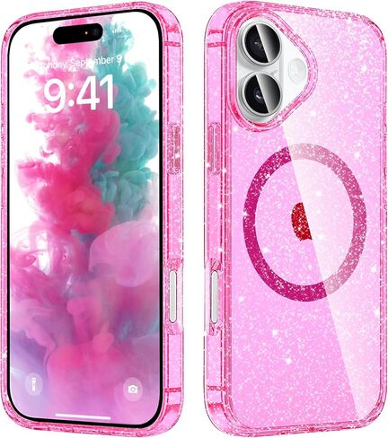 جراب مصمم لهاتف iPhone 17 مغناطيسي لامع، متوافق مع الشحن اللاسلكي، غطاء خلفي لامع مضاد للخدش ومقاوم للصدمات للنساء in Kuwait