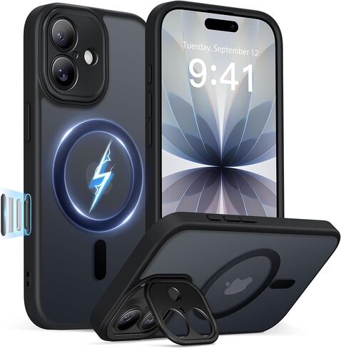 حافظة GolbinBox لهاتف iPhone 15 Pro، متوافقة مع Magsafe، حامل مدمج غير مرئي، حماية من الدرجة العسكرية، حافظة هاتف واقية مقاومة للصدمات وخلفية صلبة شفافة غير لامعة مضادة للخدش، أسود in Kuwait