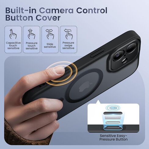 حافظة GolbinBox لهاتف iPhone 15 Pro، متوافقة مع Magsafe، حامل مدمج غير مرئي، حماية من الدرجة العسكرية، حافظة هاتف واقية مقاومة للصدمات وخلفية صلبة شفافة غير لامعة مضادة للخدش، أسود in Kuwait