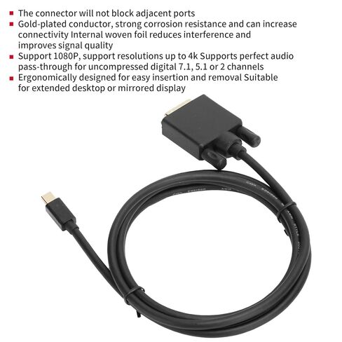 كابل SUNGOOYUE Mini DisplayPort إلى DVI، غطاء ABS أسود، دعم دقة 4K 1080P، موصل مطلي بالذهب مع رقائق منسوجة، متوافق مع أجهزة الكمبيوتر والشاشات (1.8 متر) in Kuwait