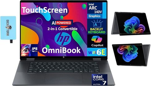 HP OmniBook X Flip AI Powered 2-in-1 Copilot+ Laptop (NextGen Envy x360) 16.0" Touch IPS WUXGA (Intel Ultra 7-258V, 32GB LPDDR5X, 2TB SSD, Backlit KB, Thunderbolt 4, Win11H) w/DKZ USB Port Expander in Saudi Arabia