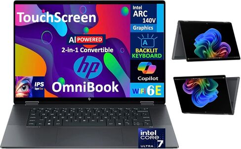 HP OmniBook X Flip AI Powered 2-in-1 Copilot+ Laptop (NextGen Envy x360) 16.0" Touch IPS WUXGA (Intel Ultra 7-258V, 32GB LPDDR5X, 2TB SSD, Backlit KB, Thunderbolt 4, Win11H) w/DKZ USB Port Expander in Saudi Arabia
