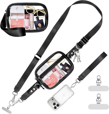 Clip and Go Strap for Phone with Wallet Crossbody Phone Lanyard Adjustable and Detachable Clear Bag with Zipper Pouch for Stadium Events and Concert in Saudi Arabia