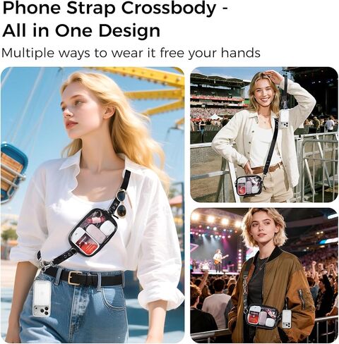 Clip and Go Strap for Phone with Wallet Crossbody Phone Lanyard Adjustable and Detachable Clear Bag with Zipper Pouch for Stadium Events and Concert in Saudi Arabia