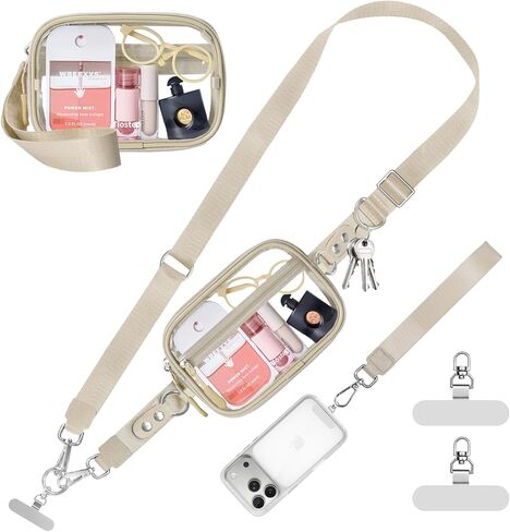 حزام Clip and Go للهاتف مع المحفظة، حبل للهاتف حول الجسم، حقيبة شفافة قابلة للتعديل والفصل مع حقيبة بسحاب لأحداث الاستاد والحفلات الموسيقية in Kuwait