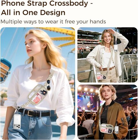 حزام Clip and Go للهاتف مع المحفظة، حبل للهاتف حول الجسم، حقيبة شفافة قابلة للتعديل والفصل مع حقيبة بسحاب لأحداث الاستاد والحفلات الموسيقية in Kuwait
