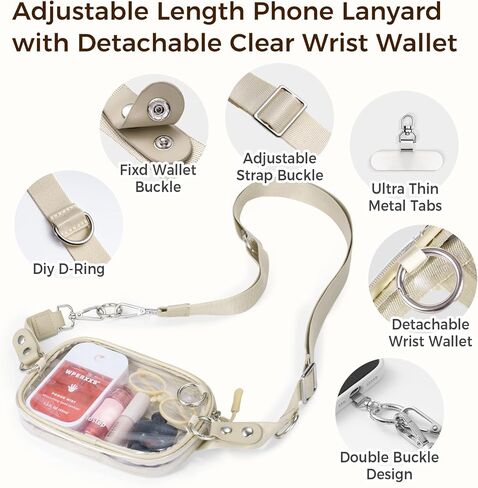 حزام Clip and Go للهاتف مع المحفظة، حبل للهاتف حول الجسم، حقيبة شفافة قابلة للتعديل والفصل مع حقيبة بسحاب لأحداث الاستاد والحفلات الموسيقية in Kuwait