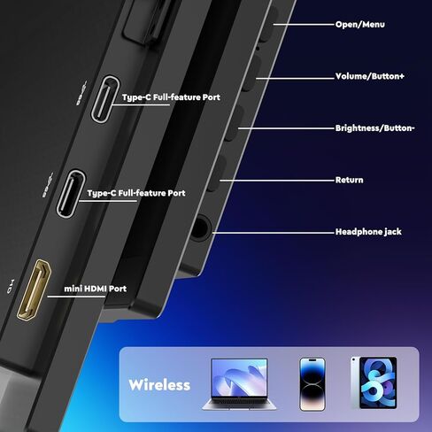 شاشة ZSCMALLS بطارية لاسلكية محمولة، 8000 مللي أمبير في الساعة 15.6 بوصة 1080 بكسل IPS USB-C/HDMI شاشة ثانية، مكبرات صوت مدمجة، تدعم AirPlay/Miracast لأجهزة الكمبيوتر المحمول/الهاتف/الكمبيوتر اللوحي/التبديل/Xbox in Kuwait