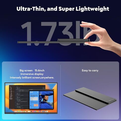 شاشة ZSCMALLS بطارية لاسلكية محمولة، 8000 مللي أمبير في الساعة 15.6 بوصة 1080 بكسل IPS USB-C/HDMI شاشة ثانية، مكبرات صوت مدمجة، تدعم AirPlay/Miracast لأجهزة الكمبيوتر المحمول/الهاتف/الكمبيوتر اللوحي/التبديل/Xbox in Kuwait