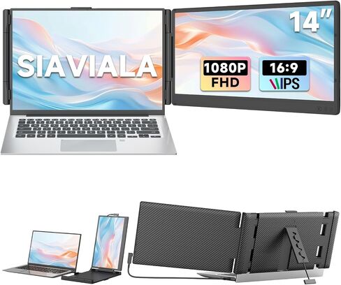 موسع شاشة الكمبيوتر المحمول، 14 بوصة FHD 1080P IPS مزدوج شاشة الكمبيوتر المحمول، شاشة محمولة لأجهزة الكمبيوتر المحمول 13-17.3 بوصة، توصيل وتشغيل شاشات مزدوجة لنظام التشغيل Windows/Mac مع منفذ USB C/HDMI in Kuwait