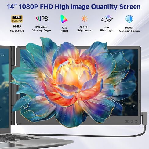 موسع شاشة الكمبيوتر المحمول، 14 بوصة FHD 1080P IPS مزدوج شاشة الكمبيوتر المحمول، شاشة محمولة لأجهزة الكمبيوتر المحمول 13-17.3 بوصة، توصيل وتشغيل شاشات مزدوجة لنظام التشغيل Windows/Mac مع منفذ USB C/HDMI in Kuwait