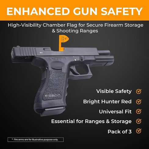Gun Safety Chamber Flag - Bright Orange, Sturdy and Durable Gun Range Accessories for Adults - Universal Fit Firearm Safety Device USA Made - Set of 6 in Kuwait