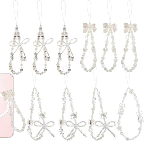 OMISTAR 10 PCS Phone Charms Strap, Camera Charm Strap Butterfly Bow and Flower Beaded Wrist Straps, Pearl Bracelet Lanyard Keychain, Fairy Style Wristlet for Phone, Camera, Backpack, Bag in Saudi Arabia