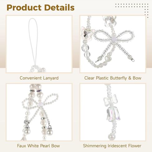 OMISTAR 10 PCS Phone Charms Strap, Camera Charm Strap Butterfly Bow and Flower Beaded Wrist Straps, Pearl Bracelet Lanyard Keychain, Fairy Style Wristlet for Phone, Camera, Backpack, Bag in Saudi Arabia