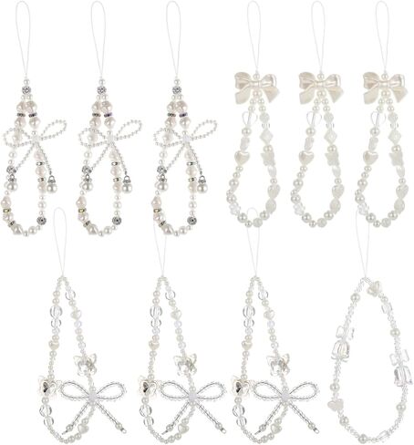 OMISTAR 10 PCS Phone Charms Strap, Camera Charm Strap Butterfly Bow and Flower Beaded Wrist Straps, Pearl Bracelet Lanyard Keychain, Fairy Style Wristlet for Phone, Camera, Backpack, Bag in Saudi Arabia