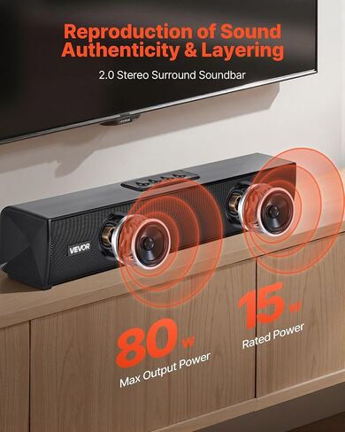VEVOR Sound Bar للتلفزيون الذكي، 2.1 قناة، مكبرات صوت تلفزيون مدمجة مقاس 35 بوصة مع مضخم صوت مدمج لجهاز العرض، اتصال Bluetooth AUX، إعداد سهل، نظام صوت محيطي 120 وات للصوت المنزلي in Saudi Arabia