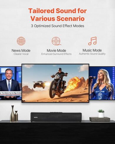 VEVOR Sound Bar للتلفزيون الذكي، 2.1 قناة، مكبرات صوت تلفزيون مدمجة مقاس 35 بوصة مع مضخم صوت مدمج لجهاز العرض، اتصال Bluetooth AUX، إعداد سهل، نظام صوت محيطي 120 وات للصوت المنزلي in Saudi Arabia