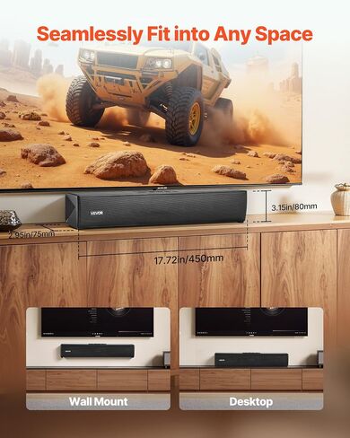 VEVOR Sound Bar للتلفزيون الذكي، 2.1 قناة، مكبرات صوت تلفزيون مدمجة مقاس 35 بوصة مع مضخم صوت مدمج لجهاز العرض، اتصال Bluetooth AUX، إعداد سهل، نظام صوت محيطي 120 وات للصوت المنزلي in Saudi Arabia