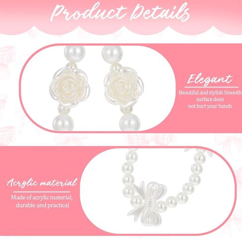 3 Pcs Phone Charms Wrist Strap, Cute Pearl Flower Bow Beaded Cell Phone Camera Charms Straps, White Flower Bow Pearl Phones Wrist Lanyard Bracelet for Camera, Purse, Bag, Keychain Pendant Decorations in Saudi Arabia