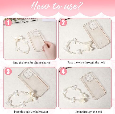 3 Pcs Phone Charms Wrist Strap, Cute Pearl Flower Bow Beaded Cell Phone Camera Charms Straps, White Flower Bow Pearl Phones Wrist Lanyard Bracelet for Camera, Purse, Bag, Keychain Pendant Decorations in Saudi Arabia