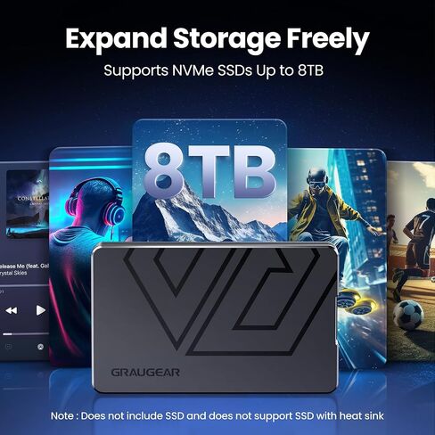 GRAUGEAR 40Gbps M.2 NVMe SSD Enclosure, Aluminum Alloy Tool-Free Case, USB4/Thunderbolt 4 Compatible, Supports PCIe Gen4 NVMe 2230-2280 SSD, Compact Portable External Storage (U4-40G01) in Saudi Arabia