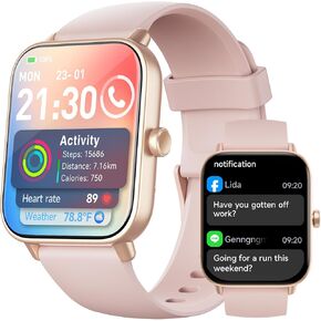 ساعات ذكية للنساء، شاشة HD 1.85 بوصة متوافقة مع iPhone/Android (الرد/إجراء المكالمات)، 110+ أوضاع رياضية لتتبع اللياقة البدنية مع مراقب معدل ضربات القلب/النوم/Sp02، 200+ساعة وجه IP68 مقاومة للماء (وردي، 1.85) in Kuwait